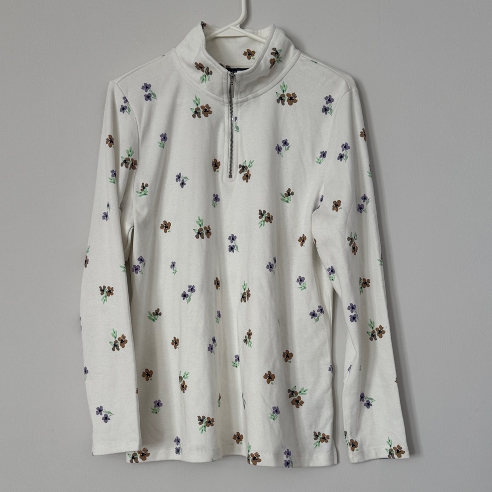 Karen Scott Sport 1/4 Zip Pullover Floral Top (Large)
